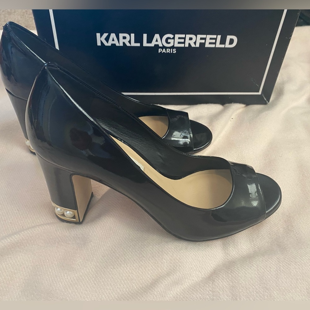 Karl Lagerfeld patent leather heels, style: Evie